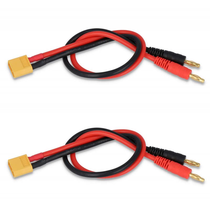 LINSYRC 2pcs XT60 Male Connector to 4MM Bullet Connector Banana Plug RC Battery Charging Cable Adapter with 11.8inch 14AWG Silicone Wire for RC Helicopter Quadcopter Lipo Battery DJI Phantom - Image 1